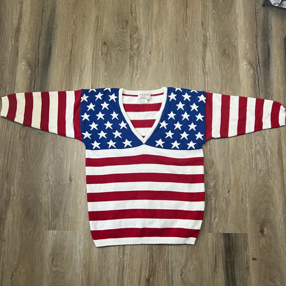 Patriotic V-Neck Women's Sweater - Red White Blue